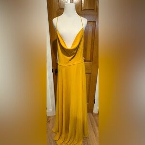 Lulu's Spaghetti Strap Cowl Neck Maxi Dress in Mustard